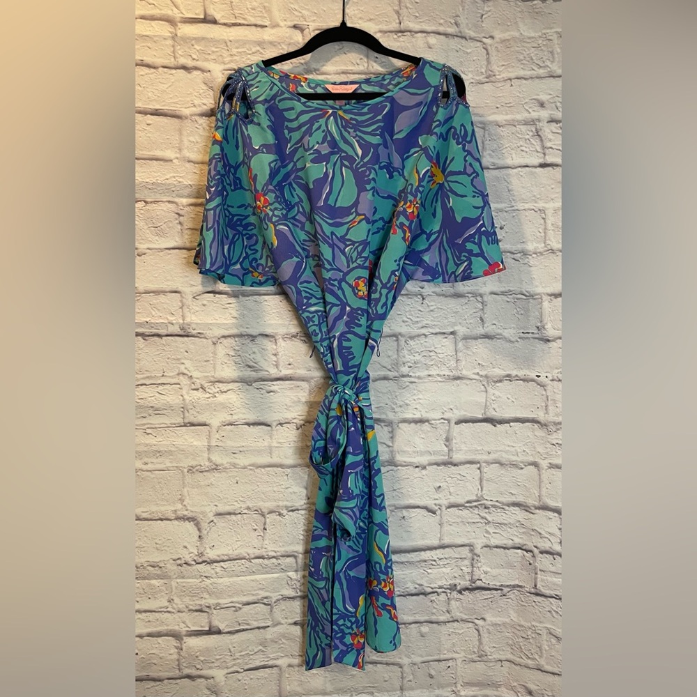 Lilly Pulitzer Blue Green Off-the-Shoulder Sundress